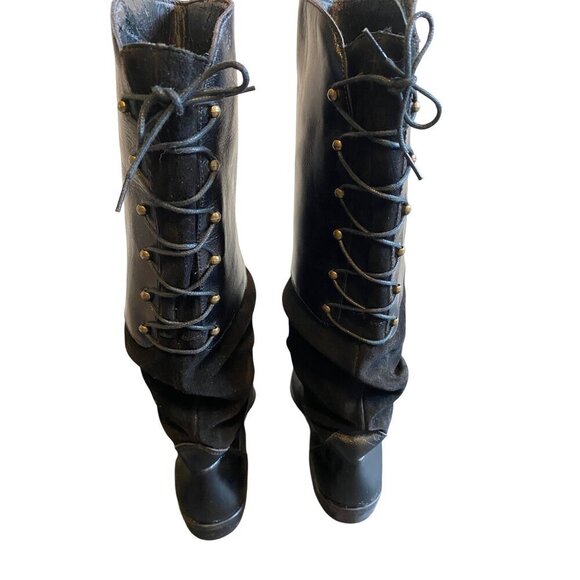 Bally Of Switzerland Black Leather and Suede Designer Lace Back Riding Boots 7.5 - Picture 3 of 7